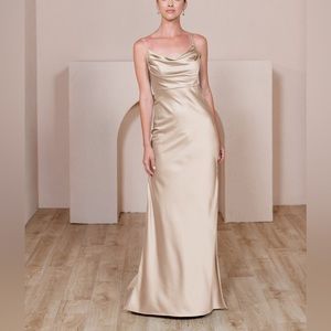 Revelry Skye Satin Dress - Champagne Gold - Size 4